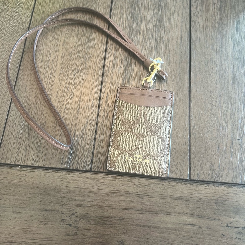Coach Signature Brown and Tan Lanyard NWT